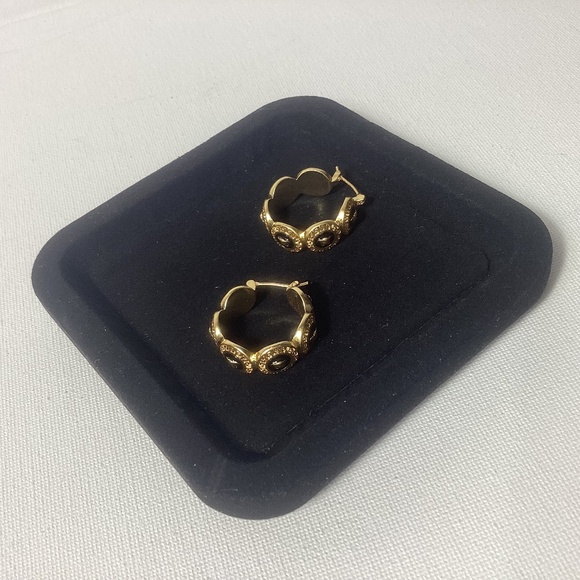 Versace Black and Gold Hoop Earrings - Picture 1 of 4